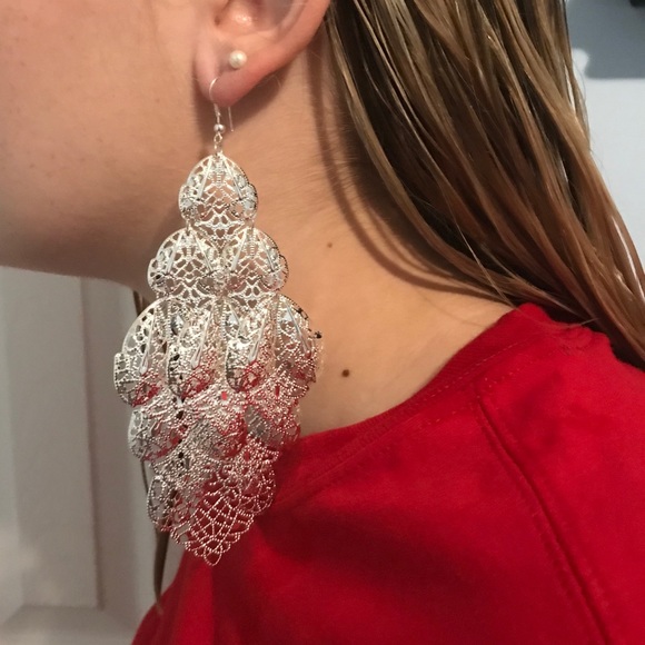 6” Silver Shoulder Duster Earrings - Picture 2 of 2